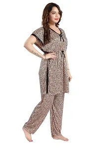 Vania's Grace Satin Kaftan Knee Length Night Suit - Tiger Print Kaftan top and Pyjama Set-1-thumb2