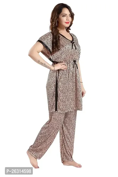 Vania's Grace Satin Kaftan Knee Length Night Suit - Tiger Print Kaftan top and Pyjama Set-1-thumb3