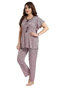 Vania's Grace Satin Kaftan Night Suit - Cheeta Print Top Pyjama Set for Women-thumb3