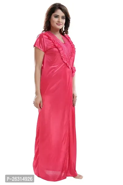 SHOPPING STATIONS Women's Satin Solid Maxi Nighty (SSN6192_Dark Pink_Free Size)-thumb4