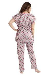 Vania's Grace Satin Kaftan Night Suit - Cherry Print Top Pyjama Set-thumb1