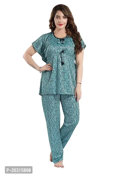 Vania's Grace Satin Kaftan Night Suit - Cheeta Print Top Pyjama Set for Women