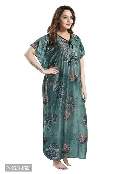 Vivaan Creation Printed Comfortable Satin Maxi Kaftan Night Gown|Kimono Nighty|Night Dress Casual Wear Full Length for Women/Girls (Free Size)_Light Green-thumb3