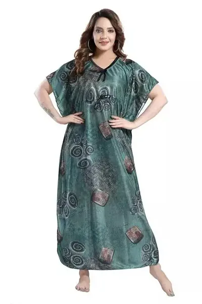 Vania's Grace Printed Comfortable Satin Maxi Kaftan Night Gown | Kimono Nighty | Night Dress Casual Wear | (Free Size)