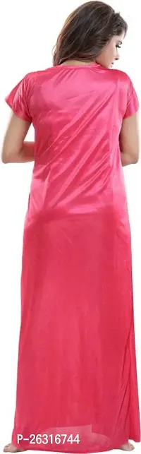 Vivaan Creation Women's Satin Plain/Solid Full Length Nightdress/Nightwear Maxi Nighty with Robe Set of 2 - Dark Pink-thumb2