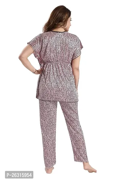 Vania's Grace Satin Kaftan Night Suit - Cheeta Print Top Pyjama Set for Women-thumb2