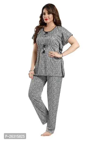 Vania's Grace Satin Kaftan Night Suit - Cheeta Print Top Pyjama Set for Women-thumb4