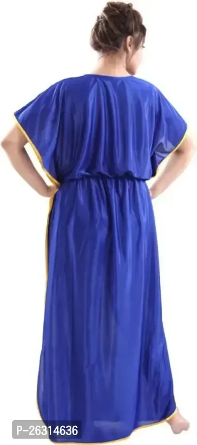 Vania's Grace Kaftan Waist Tie Ups Dori Kimono Short Sleeves Kaftan Satin Comfortable Nighty/Nightdress/Nightwear Full Length for Women/Girls - German Blue-thumb2