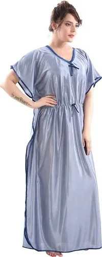 Vania's Grace Kaftan Waist Tie Ups Dori Kimono Short Sleeves Kaftan Satin Comfortable Nighty/Nightdress/Nightwear Full Length for Women/Girls - Off White-thumb4