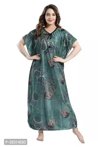 Vivaan Creation Printed Comfortable Satin Maxi Kaftan Night Gown|Kimono Nighty|Night Dress Casual Wear Full Length for Women/Girls (Free Size)_Light Green-thumb0