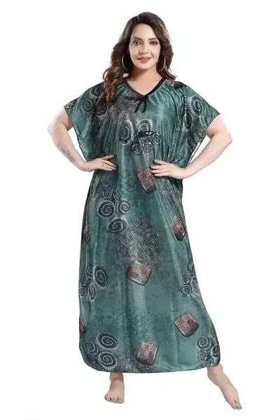 Vivaan Creation Printed Comfortable Satin Maxi Kaftan Night Gown|Kimono Nighty|Night Dress Casual Wear Full Length for Women/Girls (Free Size)