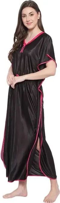 Vivaan Creation Kaftan Waist Tie Ups Dori Kimono Short Sleeves Kaftan Satin Comfortable Nighty/Nightdress/Nightwear Full Length for Women/Girls_Black-thumb2