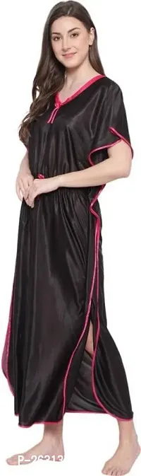 Vivaan Creation Kaftan Waist Tie Ups Dori Kimono Short Sleeves Kaftan Satin Comfortable Nighty/Nightdress/Nightwear Full Length for Women/Girls_Black-thumb3