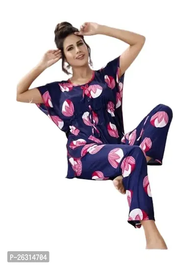 Vania's Grace Night Suit Set |Fruit Printed Satin Kaftan Nighty | Kaftan Night Suit with Pyjama Set for Women-thumb5