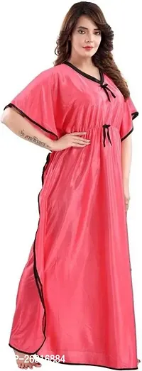 Vivaan Creation Kaftan Waist Tie Ups Dori Kimono Short Sleeves Kaftan Satin Comfortable Nighty/Nightdress/Nightwear Full Length for Women/Girls_Pink-thumb3