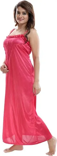 Vania's Grace Women's Satin Plain/Solid Full Length Nightdress/Nightwear Maxi Nighty with Robe Set (Free Size) - Dark Pink-thumb4