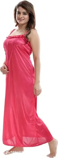 Vania's Grace Women's Satin Plain/Solid Full Length Nightdress/Nightwear Maxi Nighty with Robe Set (Free Size) - Dark Pink-thumb5