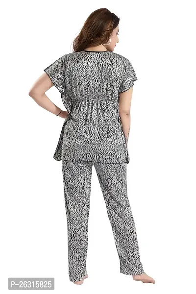 Vania's Grace Satin Kaftan Night Suit - Cheeta Print Top Pyjama Set for Women-thumb2