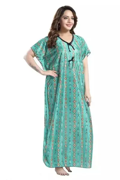 Vania's Grace Printed Comfortable Satin Maxi Kaftan Night Gown | Kimono Nighty | Night Dress Casual Wear | (Free Size)