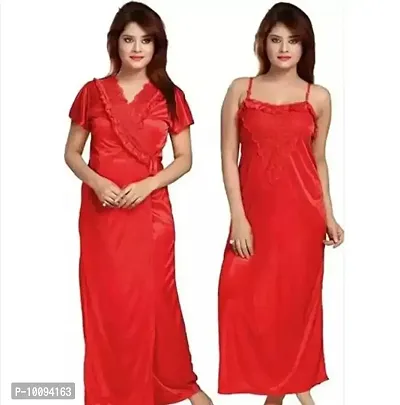 Women Stylish Satin Solid Nightdress-thumb0