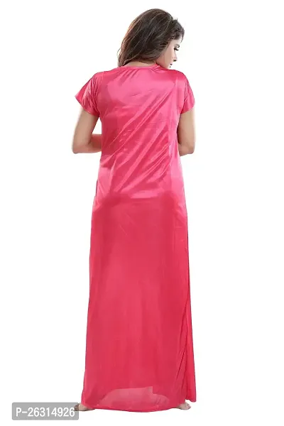 SHOPPING STATIONS Women's Satin Solid Maxi Nighty (SSN6192_Dark Pink_Free Size)-thumb2