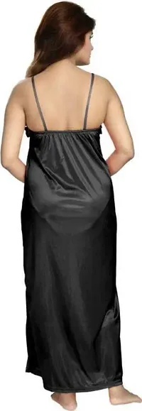 Vania's Grace Women's Satin Plain/Solid Full Length Nightdress/Nightwear Maxi Nighty with Robe Set (Free Size) - Black-thumb4