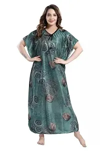 Vivaan Creation Printed Comfortable Satin Maxi Kaftan Night Gown|Kimono Nighty|Night Dress Casual Wear Full Length for Women/Girls (Free Size)_Light Green-thumb1