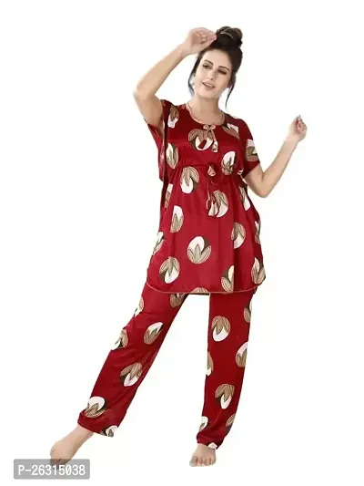 Vania's Grace Night Suit Set |Fruit Printed Satin Kaftan Nighty | Kaftan Night Suit with Pyjama Set for Women