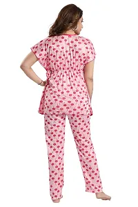 Vania's Grace Satin Kaftan Night Suit - Cherry Print Top Pyjama Set-thumb1