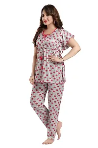 Vania's Grace Satin Kaftan Night Suit - Cherry Print Top Pyjama Set-thumb3