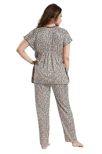 Vania's Grace Satin Kaftan Night Suit - Cheeta Print Top Pyjama Set for Women-thumb1