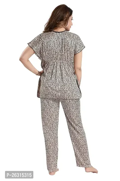 Vania's Grace Satin Kaftan Night Suit - Cheeta Print Top Pyjama Set for Women-thumb2