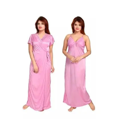 Fancy Satin Sleeveless Nighty with Robe