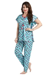 Vania's Grace Satin Kaftan Night Suit - Cherry Print Top Pyjama Set-thumb3