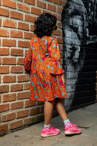 Orange printed Bell Sleeves Dress-thumb3