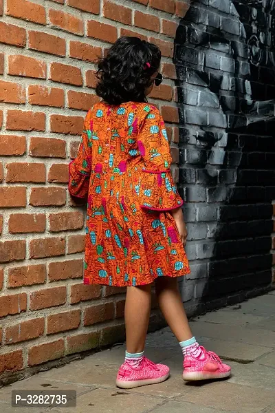 Orange printed Bell Sleeves Dress-thumb4