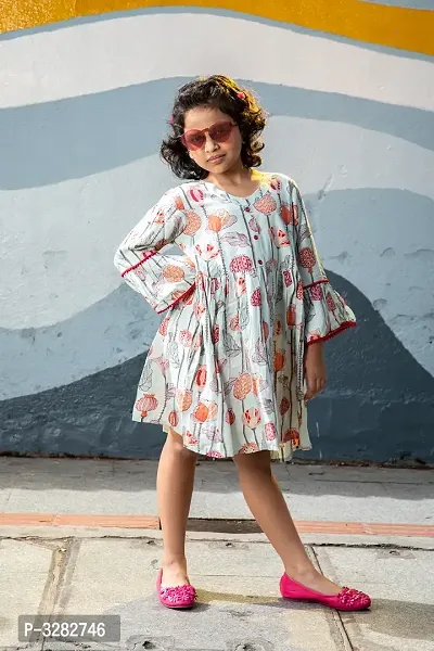 White Printed Bell Sleeves Dress-thumb0
