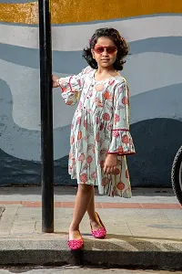 White Printed Bell Sleeves Dress-thumb3