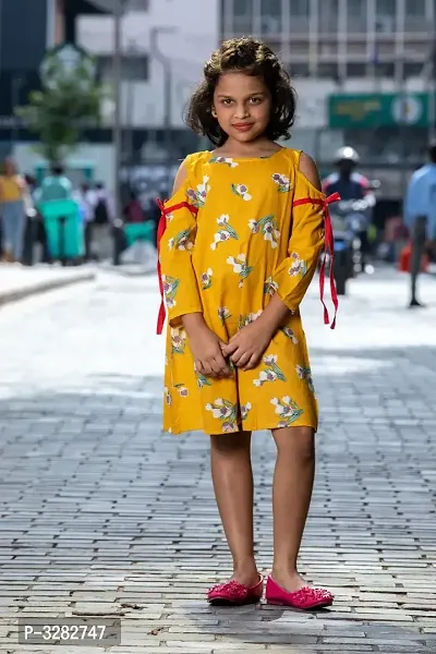 Bright Yellow Cold Shoulder Dress-thumb0