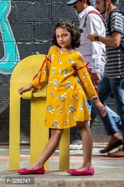 Bright Yellow Cold Shoulder Dress-thumb3