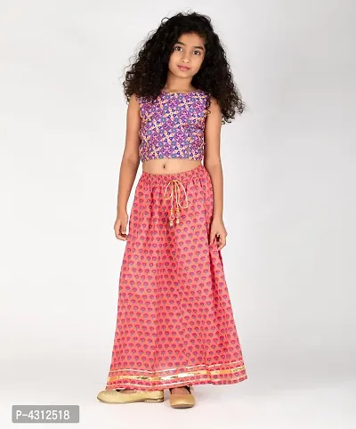 Peach Rayon Printed Skirt-thumb0