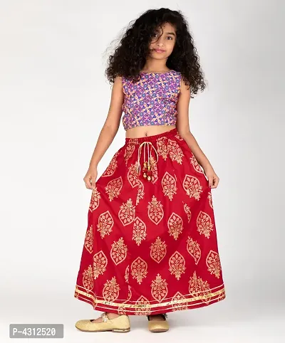 Red Rayon Printed Skirt-thumb0