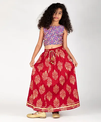 Kids Girls Printed Rayon Skirt