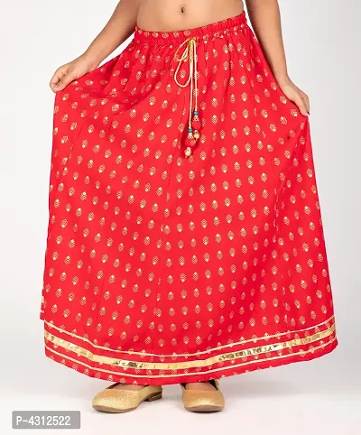 Red Rayon Printed Skirt-thumb4