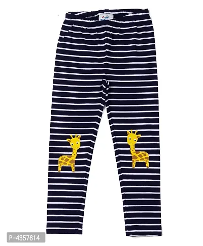 Navy Blue Stripe Leggings with Giraffe Print