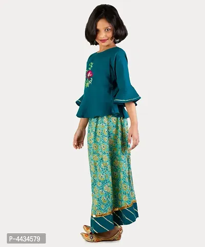 Girl's Embroidered Teal Blue choli and lehenga set-thumb2