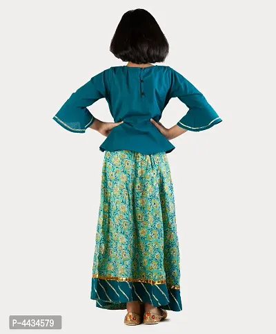 Girl's Embroidered Teal Blue choli and lehenga set-thumb3