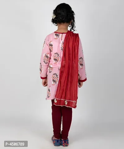 Girl's Printed Churidar Set with Dupatta-thumb3