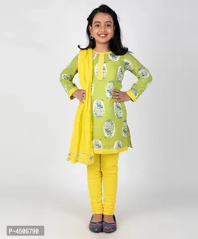 Girl's Printed Churidar Set with Dupatta