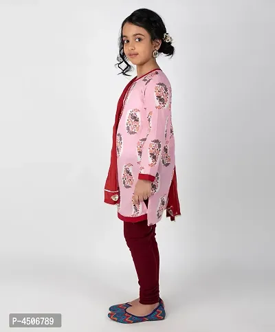 Girl's Printed Churidar Set with Dupatta-thumb2